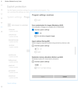 Windows Defender Program Settings