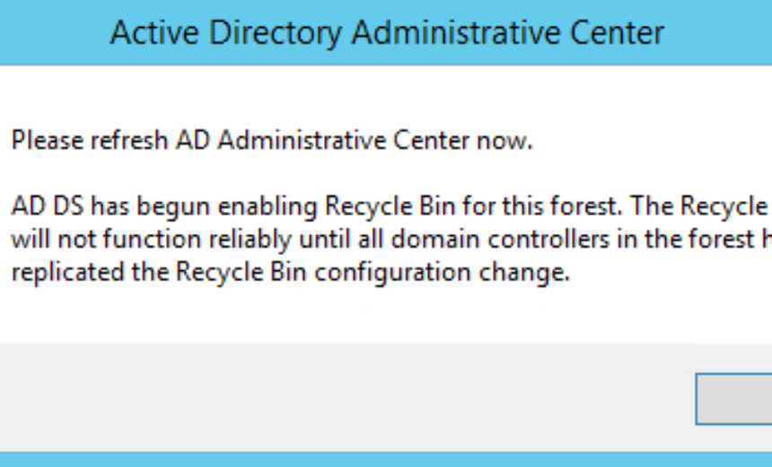 Active Directory Recycle Bin warning