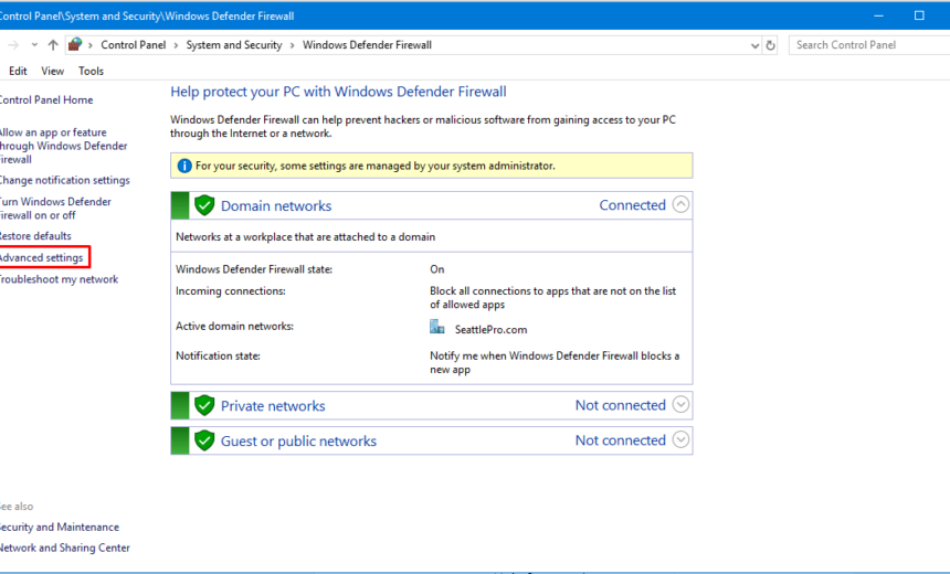 Windows Firewall Advanced Settings