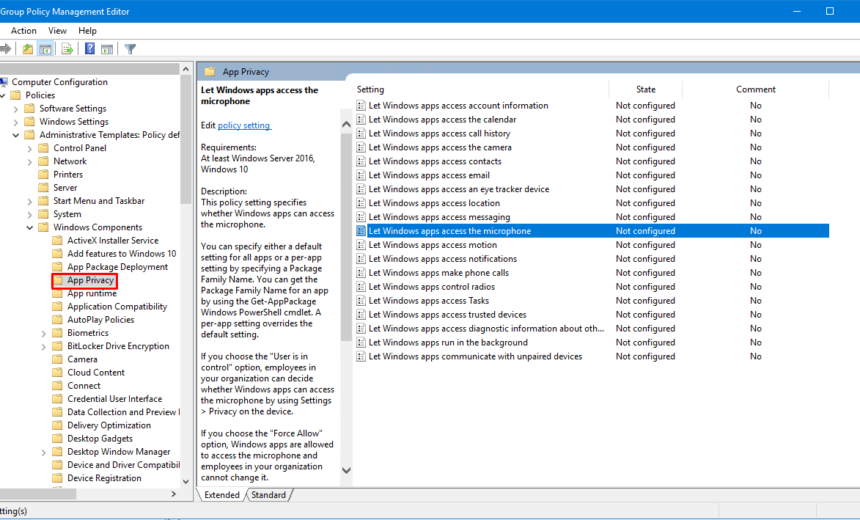 Managing App Privacy in Windows 10 Using the Group Policy