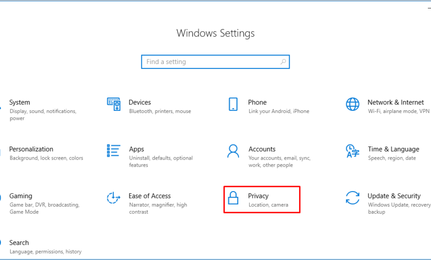 Windows 10 Privacy Section