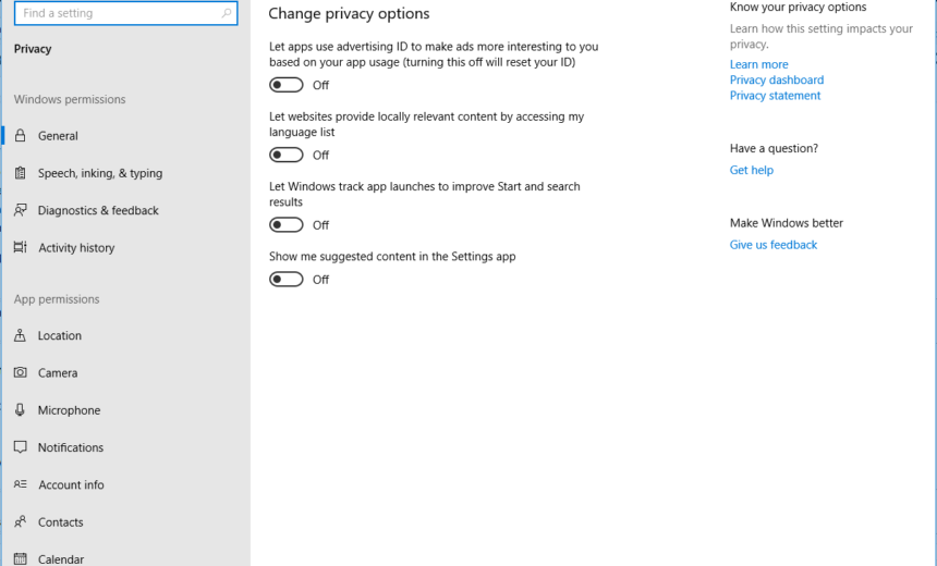 Windows 10 Privacy Settings