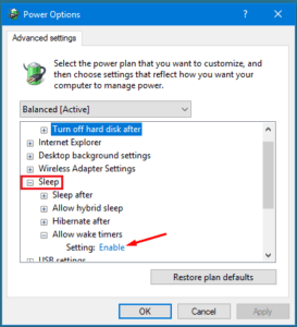 Allow Wake Timers