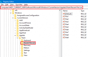 Recent File List in Windows 10 Registry