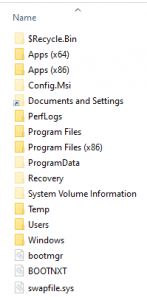 Windows 10 system drive folders