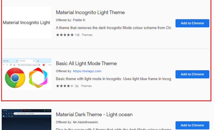 Light themes for Chrome Incognito Mode