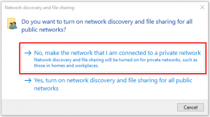 No, make the network that I am connected to a private network.