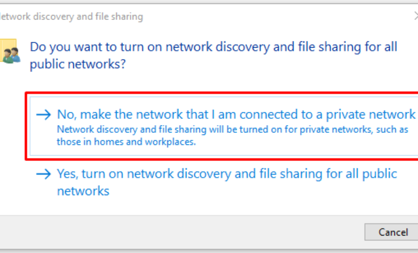 No, make the network that I am connected to a private network.