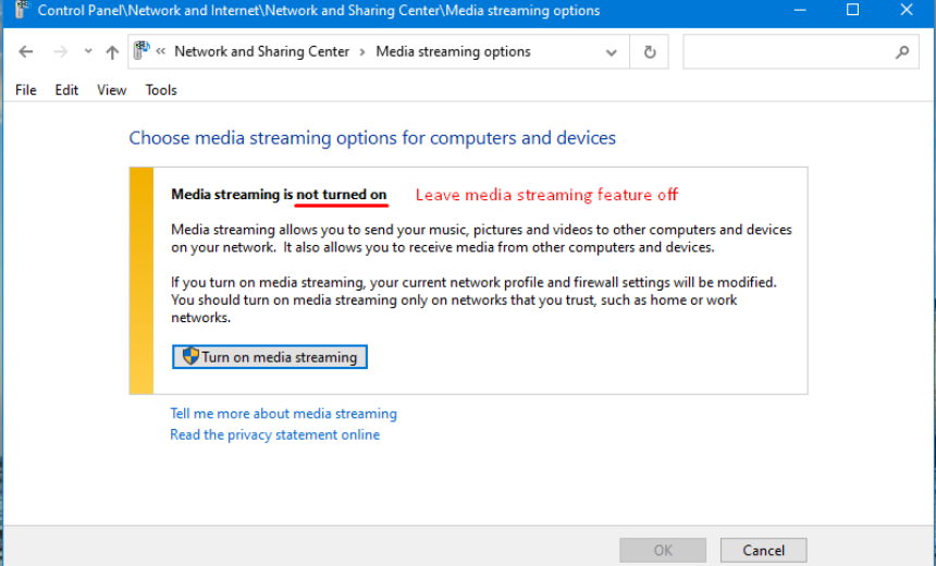 Media Streaming in Windows 10