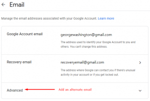 Recovery and Alternate Email