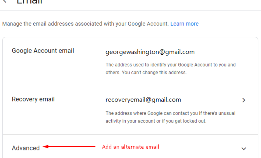 Recovery and Alternate Email