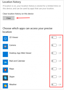 Clearing Windows 10 location history