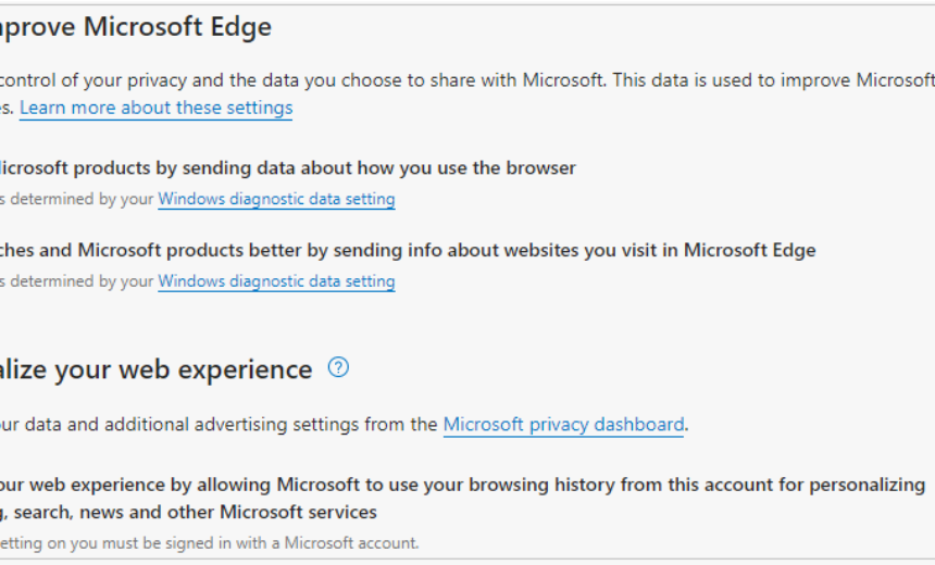 Edge privacy settings