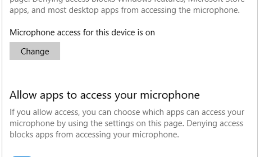 Microphone settings in Windows 10