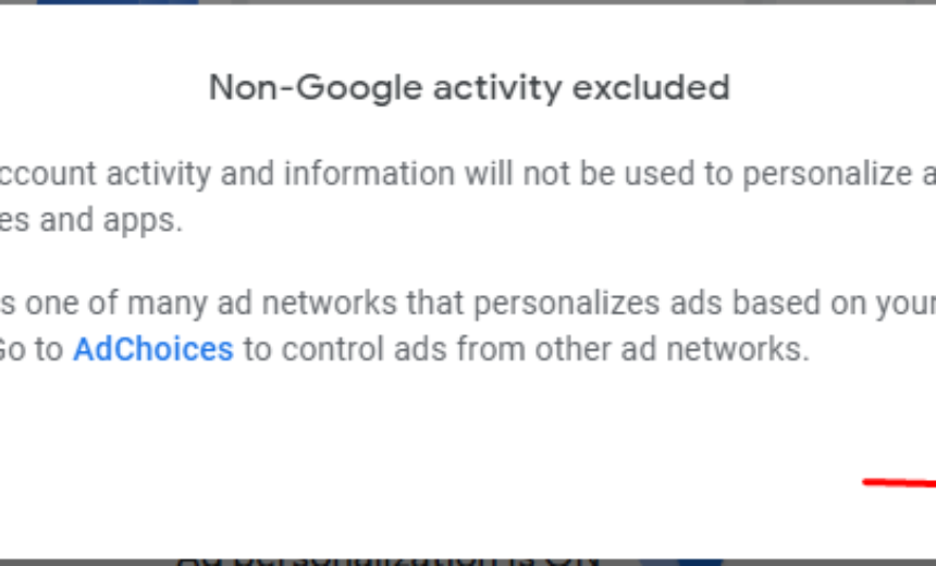 Non-Google activity excluded for personalized ads