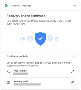 Confirmation of email and phone recovery