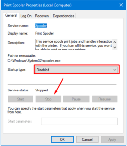 Disable Print Spooler Service