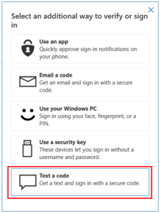 Outlook.com Text a code