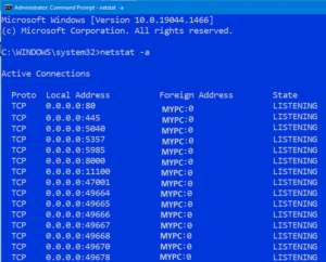 Running Netstat -a to view open ports