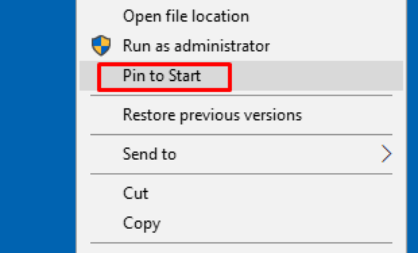 Pin to Start option for the Windows Update shortcut