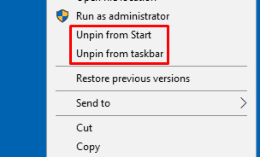 Unpin from Start and Taskbar