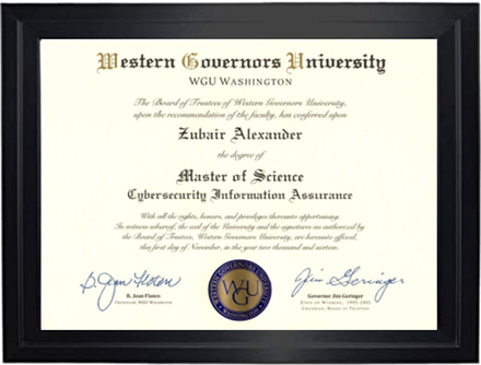 WGU master's degree in Cybersecurity & Information Assurance