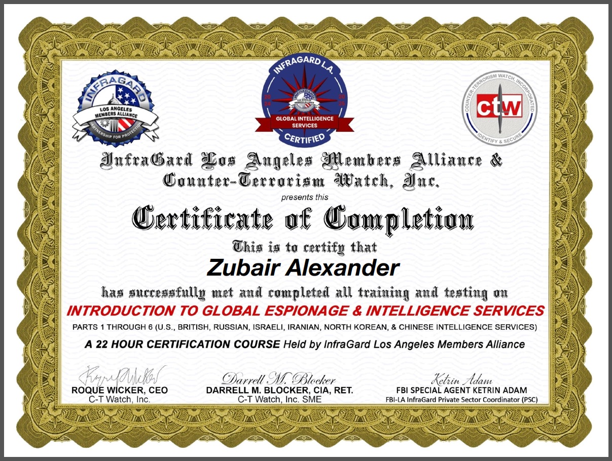 Zubair Alexander - Certificate in Intelligence Studies